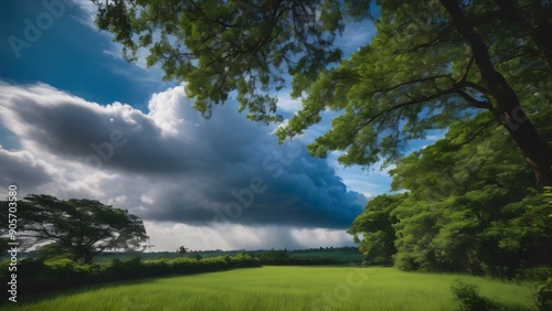 Serene Blue Sky with Fluffy White Clouds
