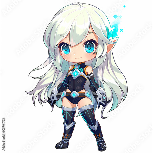 Cute Anime Girl Superhero on White Background. Ideal for Action Themes, Anime Enthusiasts, and Character Designs. Perfect for Creative Illustrations, Superhero Projects, and Dynamic Visuals.