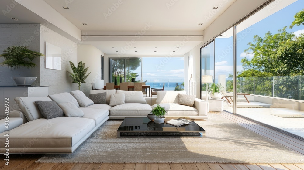 Obraz premium Modern Living Room with Ocean View