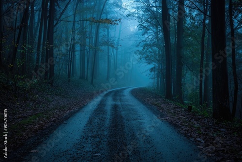 Haunted Road. Nightmare on Enchanted Wooded Road: A Dark and Surreal Halloween Mystery