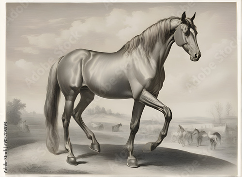 Obraz na płótnie engraving with beautiful horse in old style. Digital artwork. Ai generated w salonie