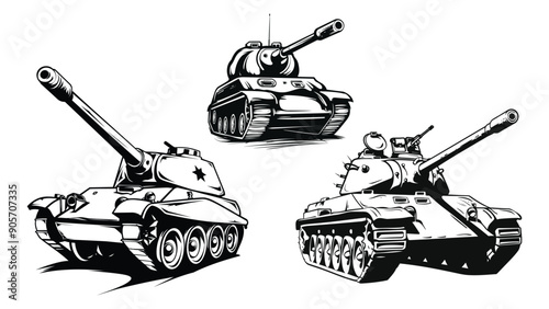 a black and white drawing of a tank with a star on the front.
