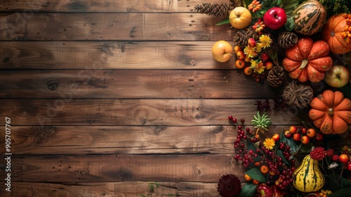 Thanksgiving day wood banner backgroound top view illustration generated by ai