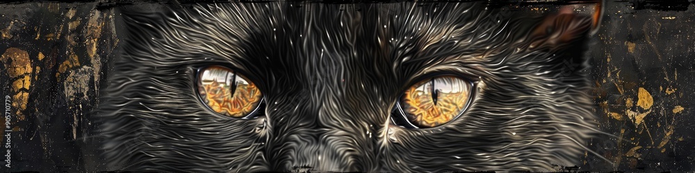 Intense stare of a black cat with wide eyes Stock Illustration | Adobe ...