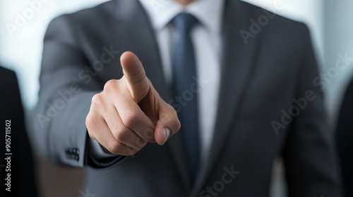 A close-up of a sales executive making a persuasive presentation to potential clients, with polished visual aids and confident body language photo