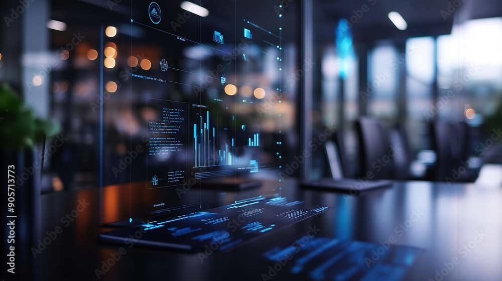 A business presentation in a sleek office, overlaid with compliance and strategy icons A business presentation in a sleek office, overlaid with compliance and strategy icons