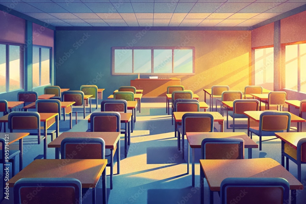 Fototapeta premium A sunlit classroom awaits eager learners