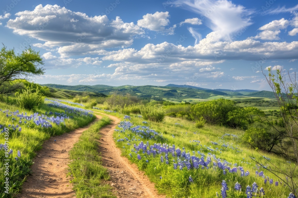 Fototapeta premium Dallas Nature: Rolling Hills of Texas Hill Country with Bluebonnets Trail