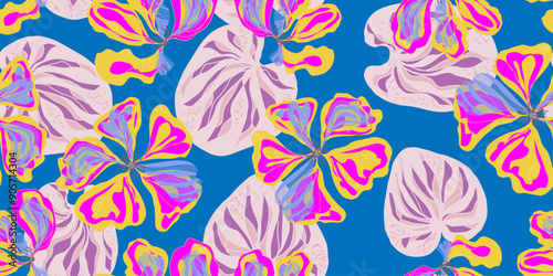 nasturtium flowers ornament stylized blooming linear elements natural motifs seamless overlapping endless pattern rapport vector
