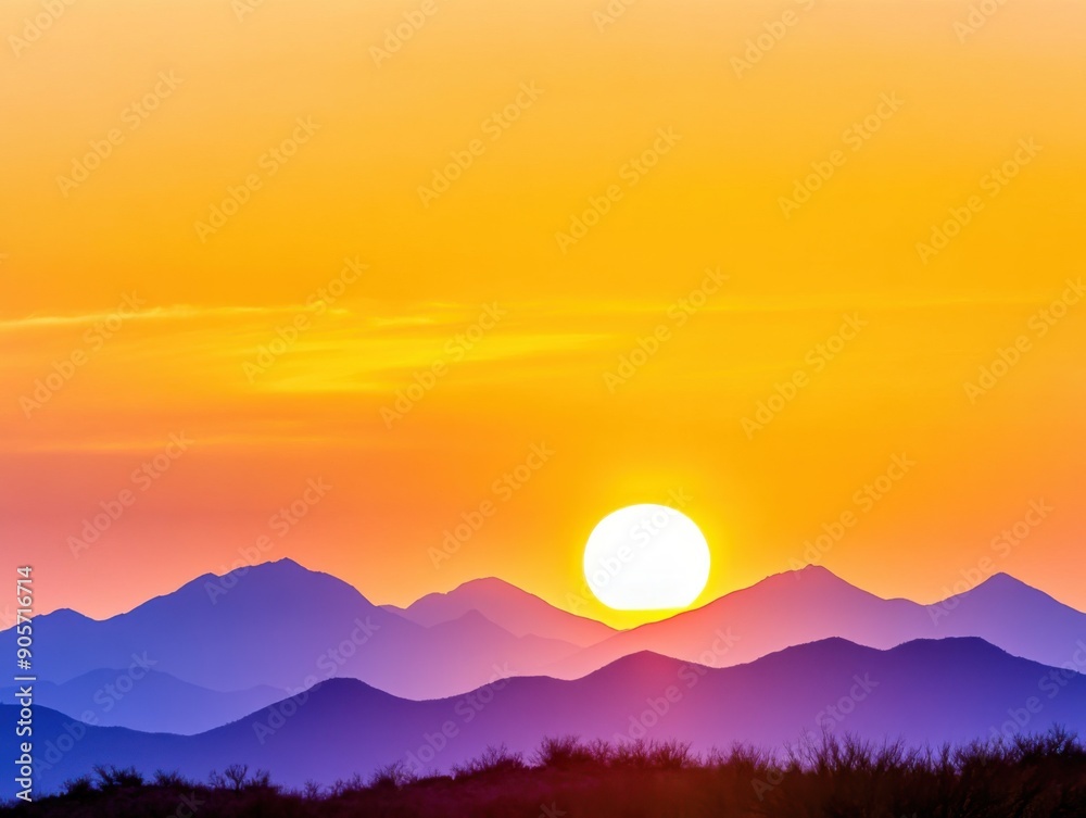 Stunning sunset over majestic mountains in evening sky filled with colorful hues