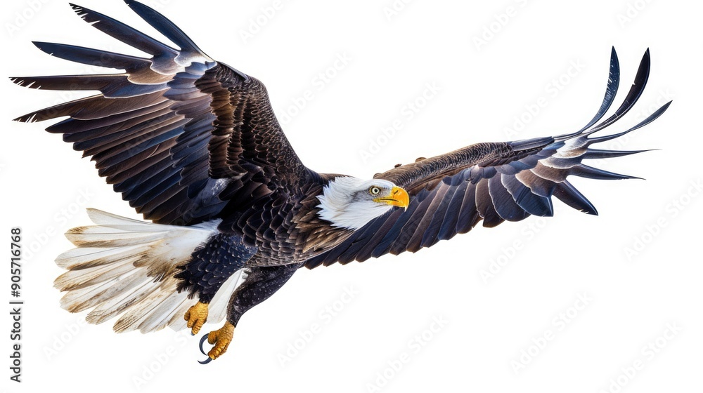 Obraz premium Swoop Background. Hand-drawn and Painted Bald Eagle Attack Illustration on White