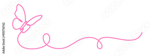 Butterfly drawing with one continuous neon line. Minimalistic linear design of beautiful butterfly for business, social media. Vector illustration