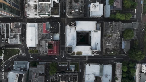 Birds eye view of urban sprawl in Port Louis City, Mauritius, Cinematic drone aerial