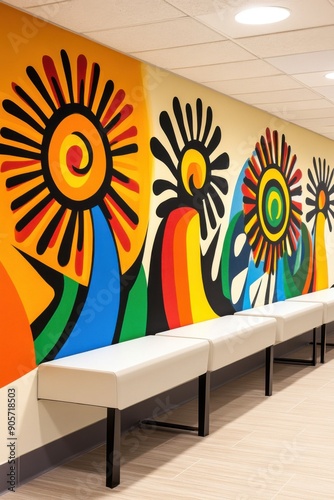 Wallpaper Mural Colorful mural with flower designs brightens hospital waiting area during daytime Torontodigital.ca