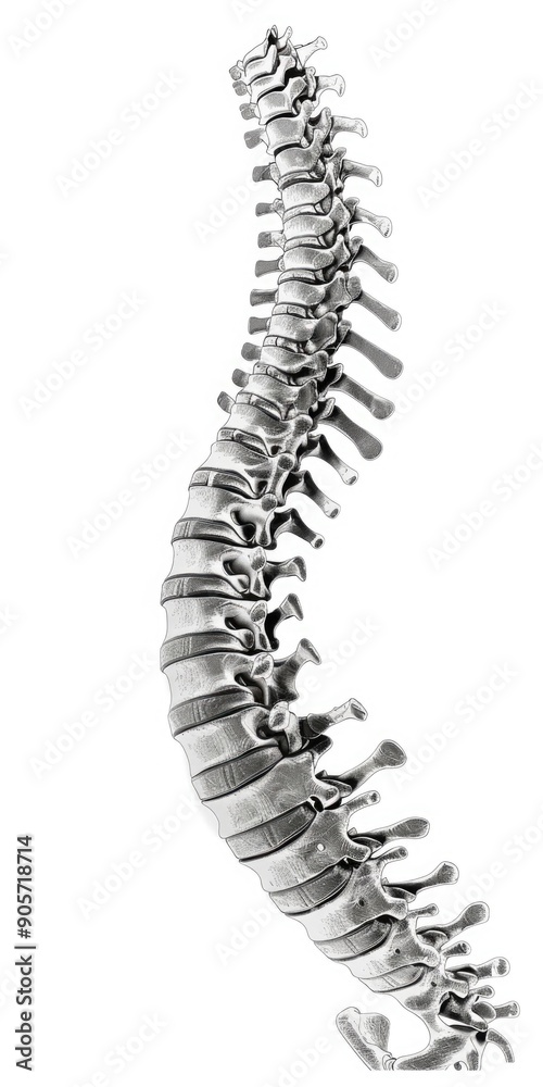 Side View Of Spine. Detailed Human Spinal Column in X-Ray on White Background