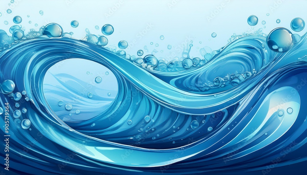 abstract blue background with waves, water drops on blue, waves with air bubbles, isolated on white background abstract blue background with waves, water drops on blue, waves with air bubbles, isolated on white background