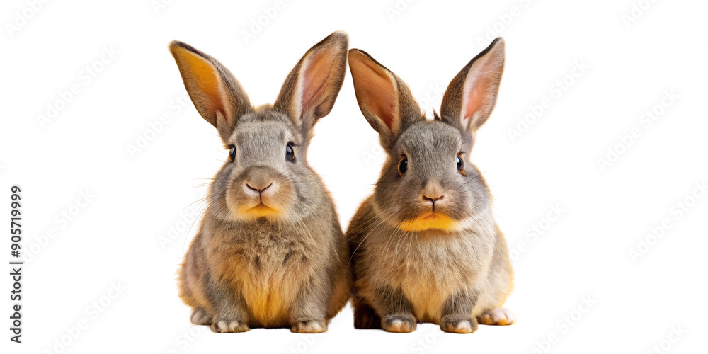 Two Grey Rabbits Looking at the Camera Isolated on Black Background Two Grey Rabbits Looking at the Camera Isolated on Black Background