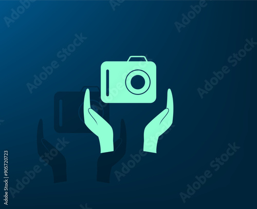 Vector illustration with shadow on blue background with gradient