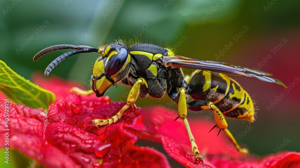 Macro Photography of a Wasp on a Red Flower Macro Photography of a Wasp on a Red Flower