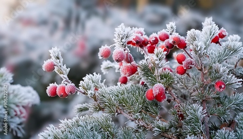 strauch mit roten beeren und raureif
