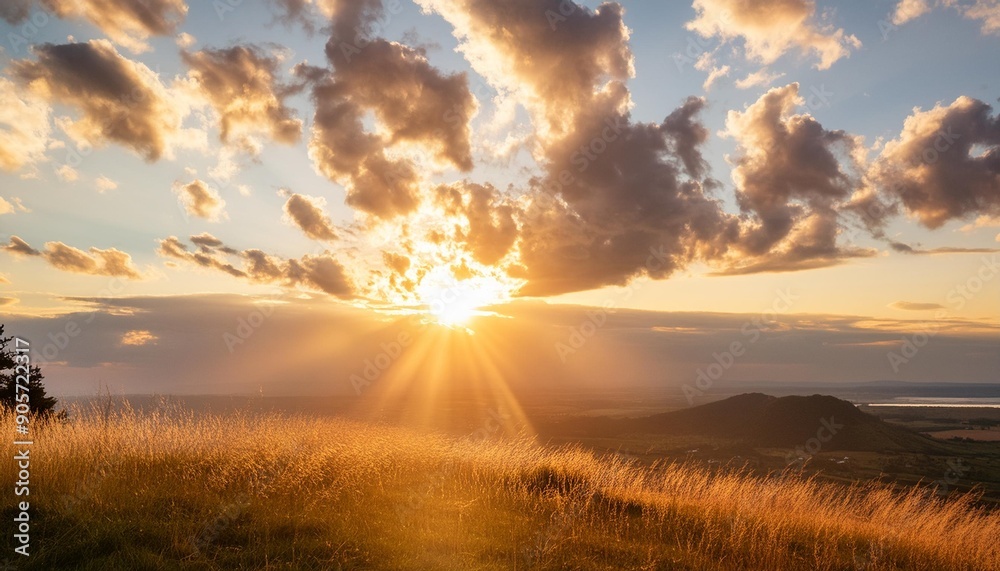 last rays of the sun at sunset and beautiful clouds