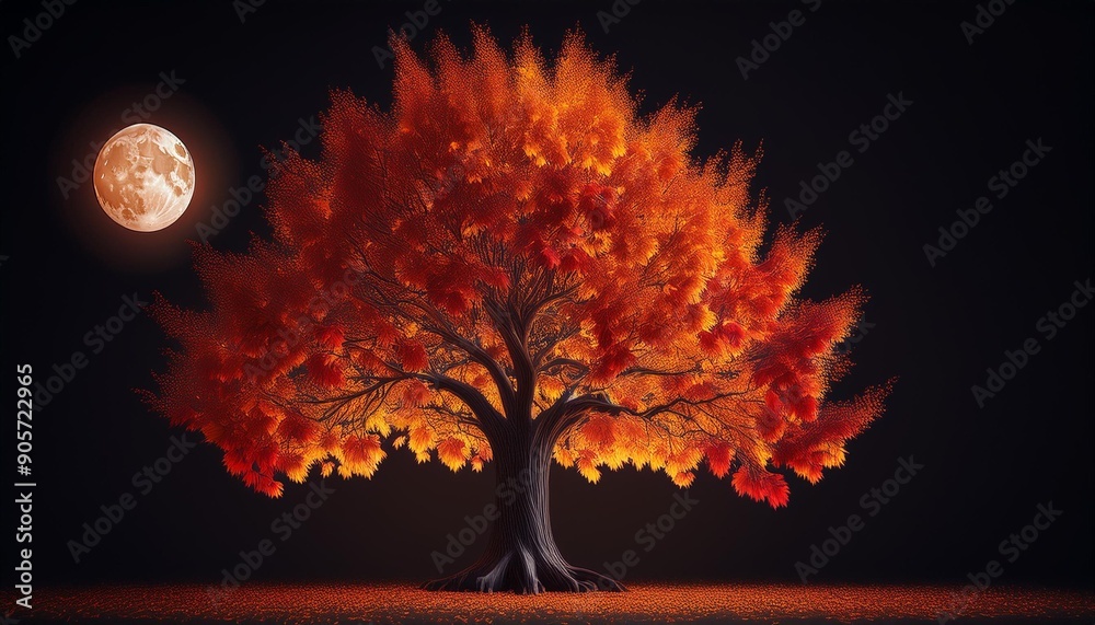 vibrant illustration of a tree with fiery colors symbolizing autumn season growth and natural beauty on a dark background vibrant illustration of a tree with fiery colors symbolizing autumn season growth and natural beauty on a dark background