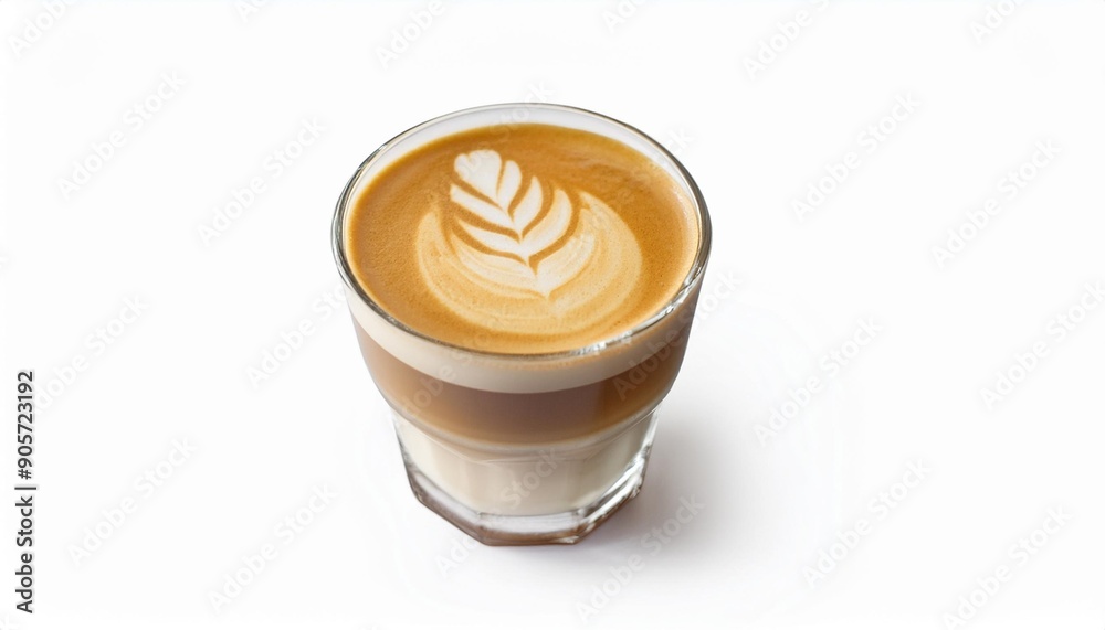 piccolo latte art in small glass on white background isolated piccolo latte art in small glass on white background isolated
