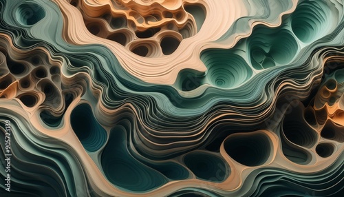 abstract gradient swirl abstract background in the style of dark aquamarine and beige whimsical topography marble layered organic forms shaped canvas gemstone bold colorful lines