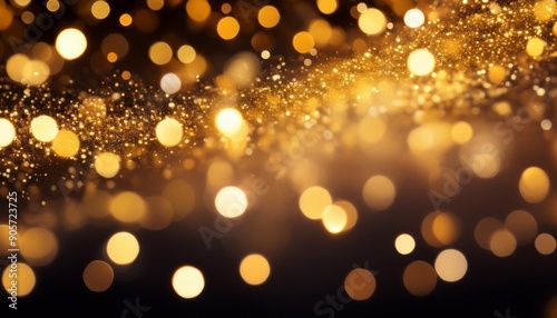 a shimmering abstract bokeh background with golden particles on a dark backdrop symbolizes festivity and elegance