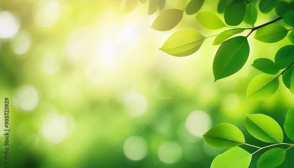 light of out focus blurred background bokeh from natural green leaves