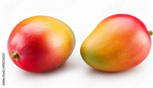 two whole mangoes isolated on white background with clipping path
