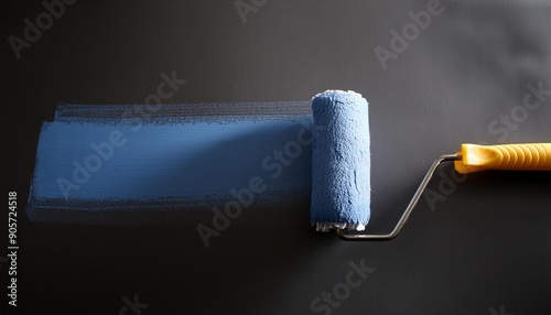 paint roller with logn blue stroke photo