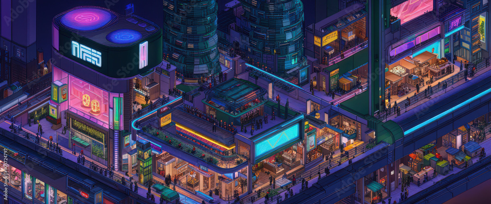 80s | Retro | Futuristic | Cityscape | Seasonal | Night Time Sky | Isometric