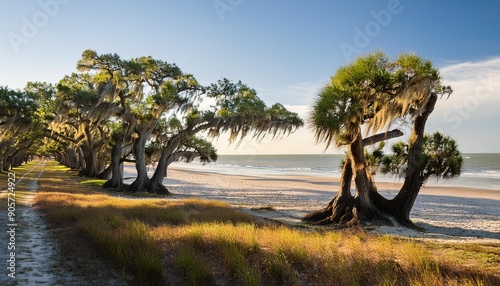 southern live oaks along the golden isles coast in saint simons island georgia photo