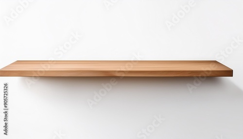 empty wooden wall shelf on white background