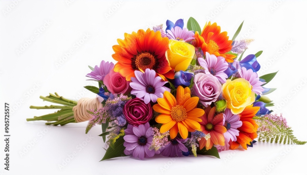 Fototapeta premium beautiful flower bouquet with colorful flowers isolated on a white background