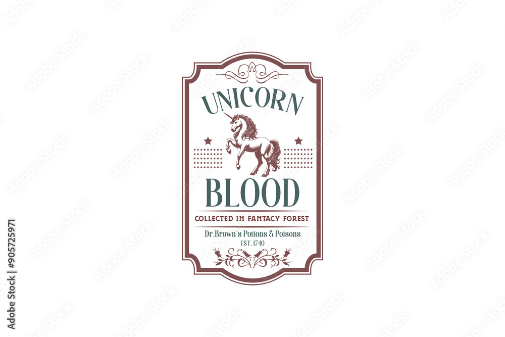 Unicorn Blood, Vintage Halloween Potion Label Design 