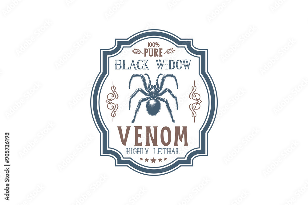 Black Widow Venom, Vintage Halloween Potion Label Design 