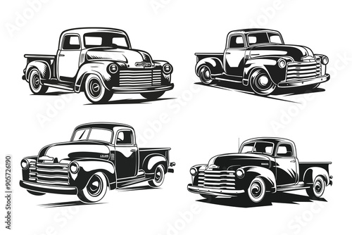 Classic vintage retro car logo and silhouette iocn collection