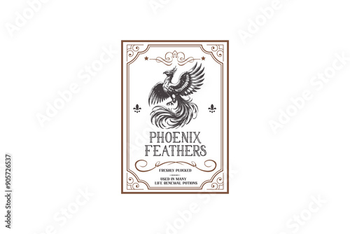 Phoenix Feathers, Vintage Halloween Potion Label Design 