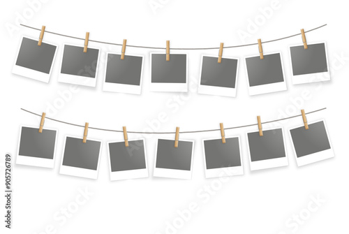 polaroids hanging on a string with clothespin