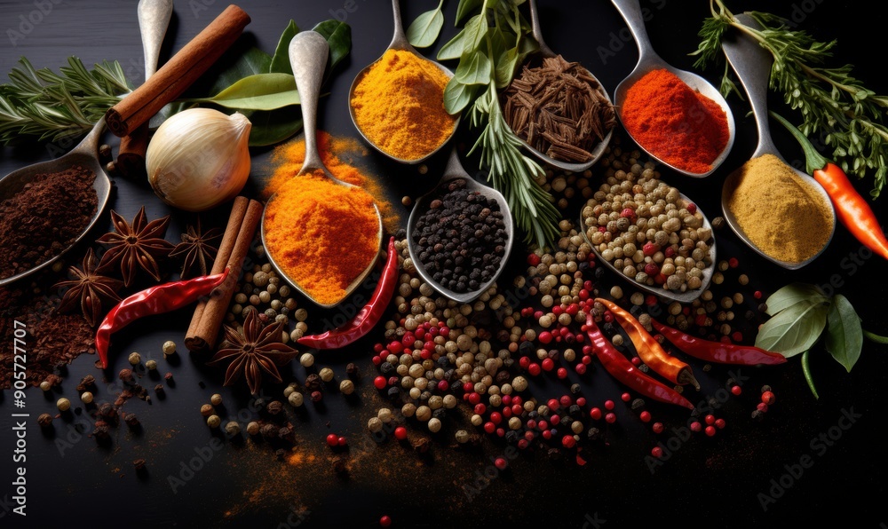 Spices on black background Spices on black background
