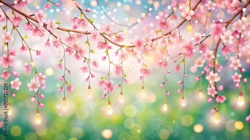 Wallpaper Mural Illustration of hanging garlands of cherry blossoms. Spring Background Torontodigital.ca