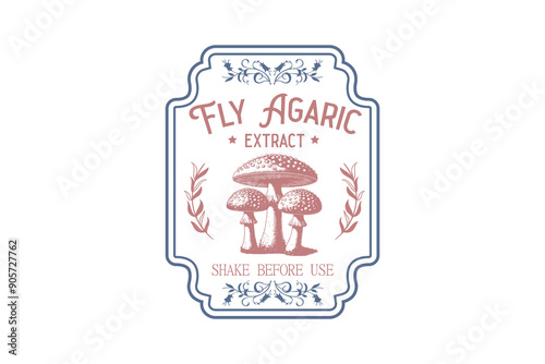 Fly Agaric, Vintage Halloween Potion Label SVG Design 