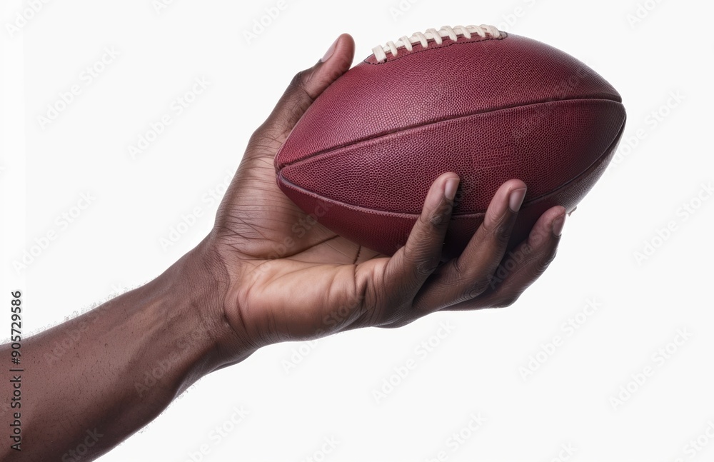 Close-Up Hand Holding Football on White. American Football ball
Close-Up Hand Holding Football on White. American Football ball