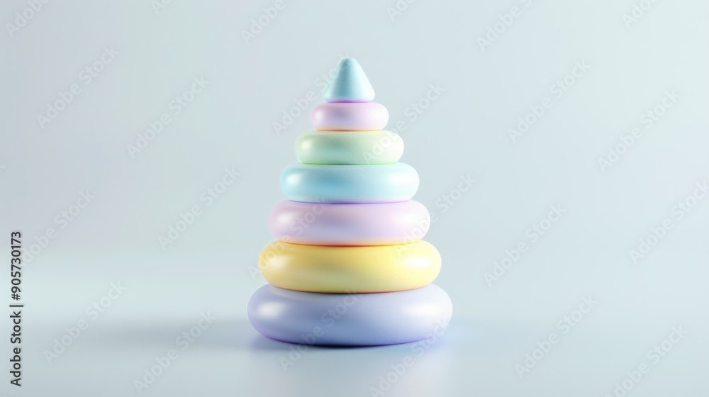 Children's Pyramid Toy with Pastel Colors on a White Background Children's Pyramid Toy with Pastel Colors on a White Background