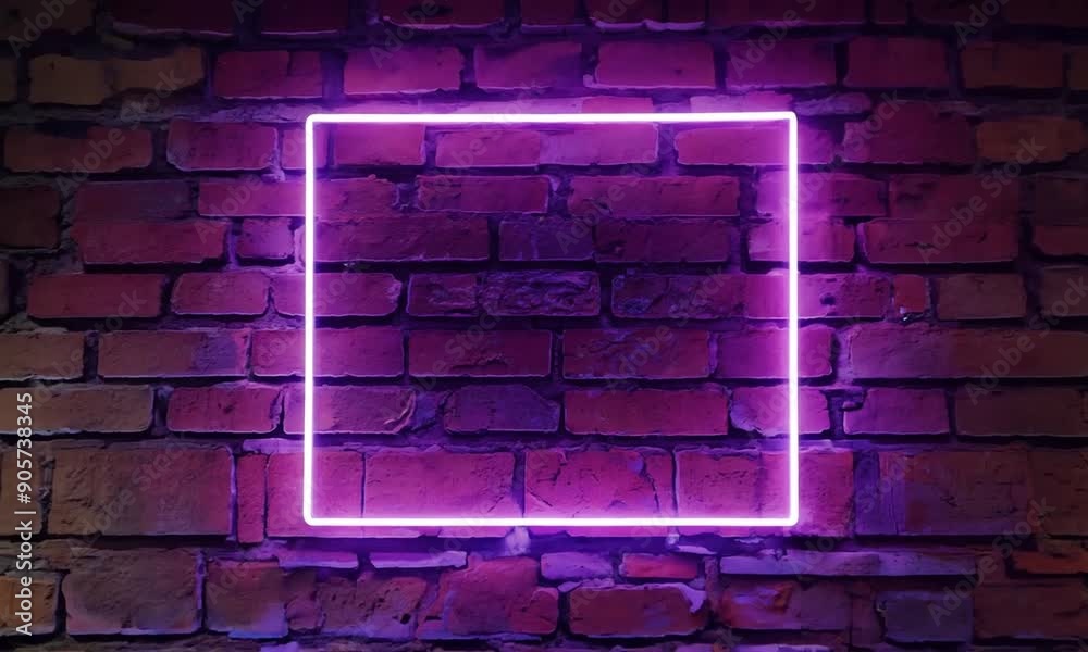 Purple Neon Light Frame on Brick Wall Purple Neon Light Frame on Brick Wall