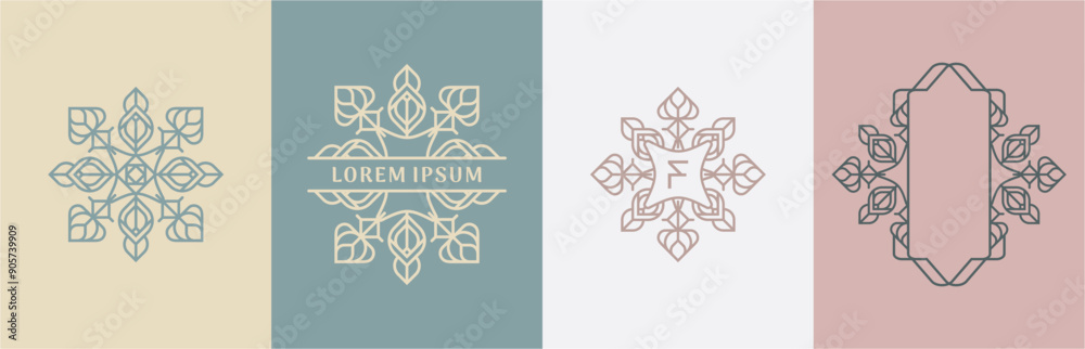 Luxury flowers and leaves logo design. Frames with copy space for text or letter. Abstract vector based creative line style template. Luxury flowers and leaves logo design. Frames with copy space for text or letter. Abstract vector based creative line style template.