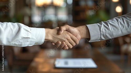 Handshake of Agreement in a Cafe