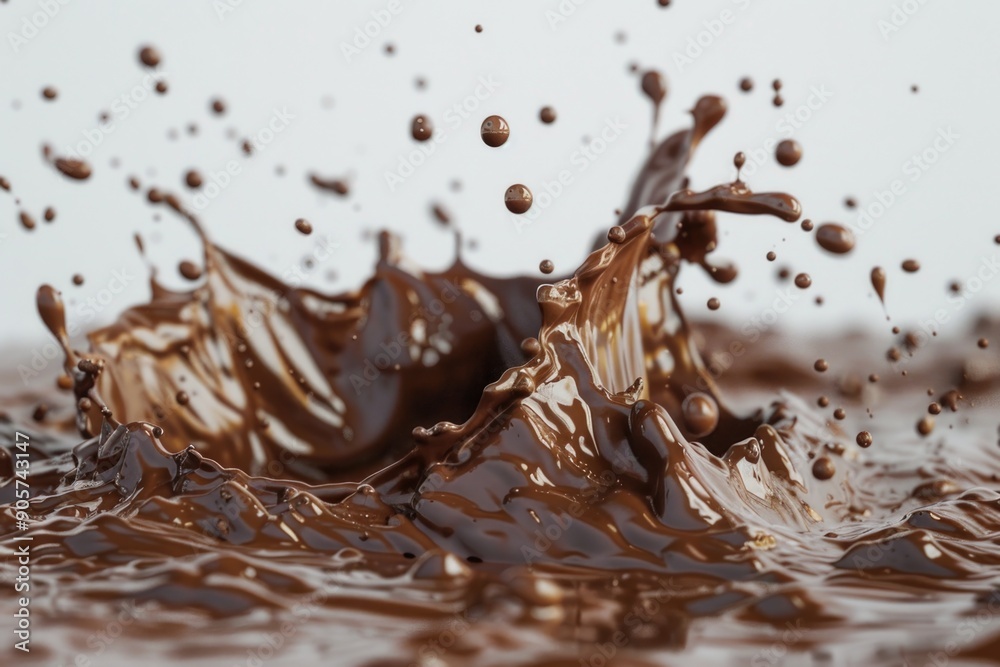 Fototapeta premium A splash of chocolate on the surface of water, with rippling effects
